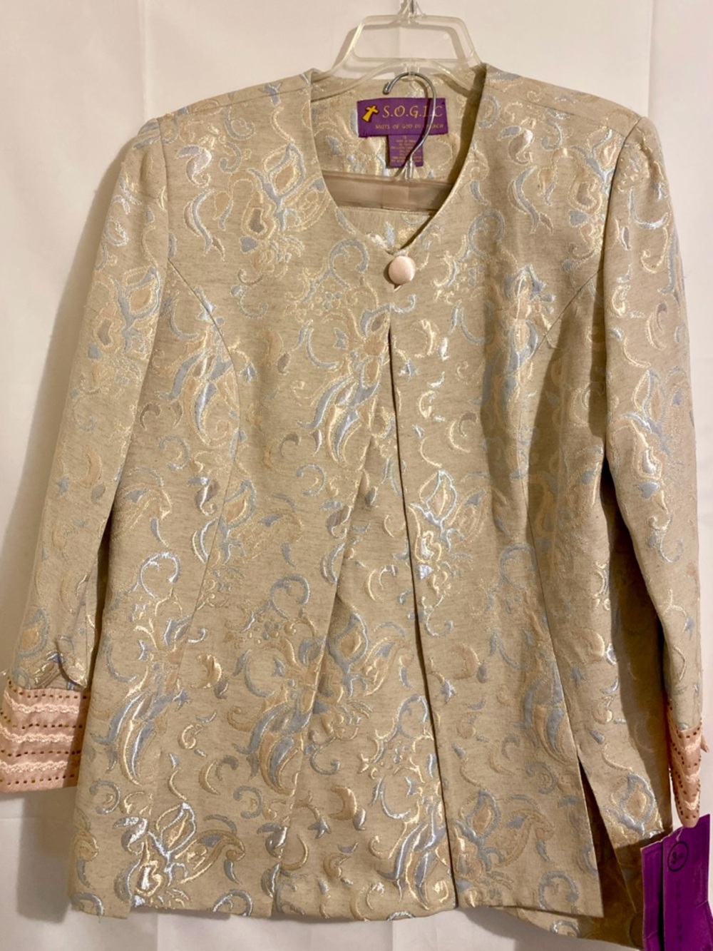 SOGIC Women's Ensemble Suit  Floral 2-Piece Skirt, Size 16 Vintage  Cream Brocad